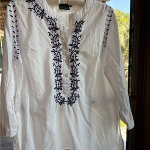 Madison White Top with Navy Embroidery
